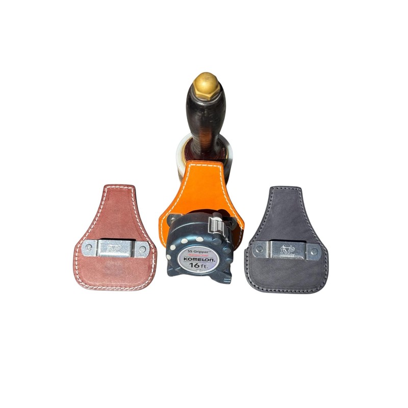 Low Profile Leather Tape Measure Holder with Belt Clip (Dark