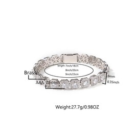 Hip-hop 9mm rock sugar bracelet, copper inlaid zircon hip-hop accessory box buckle bracelet, square sugar zircon men's bracelet accessory, suitable for both men and women:_Golden_7Inch Rock Sugar Bracelet