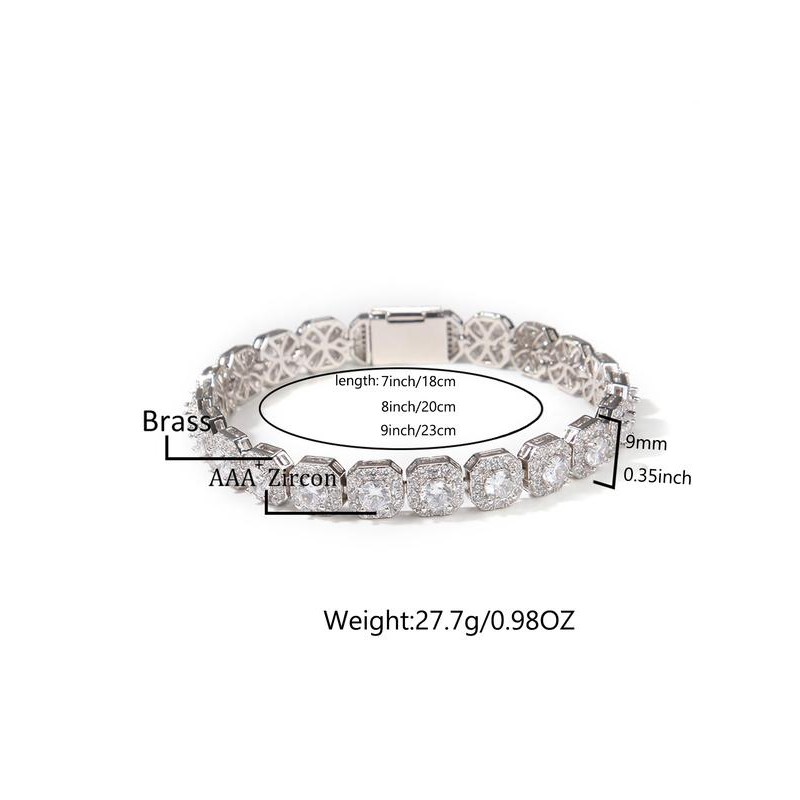 Hip-hop 9mm rock sugar bracelet, copper inlaid zircon hip-hop accessory