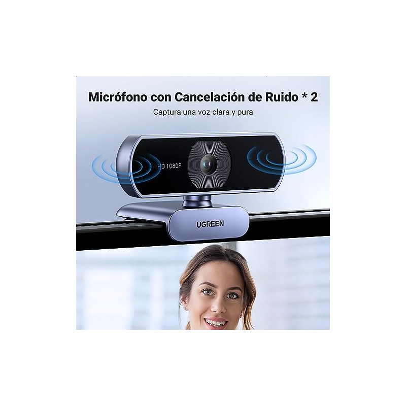 UGREEN Cámara Web HD con Micrófono 1080P30FPS,Corrección de Luz Automática
