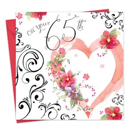 Twizler 65th Birthday Card for Her with Silver Foiling, Watercolour Effect & Heart - 65 Year Old - Age 65 Birthday Card - Female Birthday Card - Womens Birthday Card for Ladies