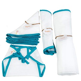 JnB Jacha & Bacha Newborn Gift Sets - 3 Nappies, 3 Napkins and 1 Towel - Pure Soft Dhoti Cotton (Blue)