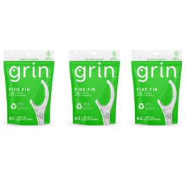 GRIN | Dental Floss |3 Packs of 60 (Fine Fin Tight Teeth Dents Serrées)