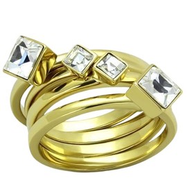 YourJewelleryBox TK2158pb 4PCS PRINCESS STACKING SIMULATED DIAMOND RING BAND STAINLESS STEEL SIZE J USA 5