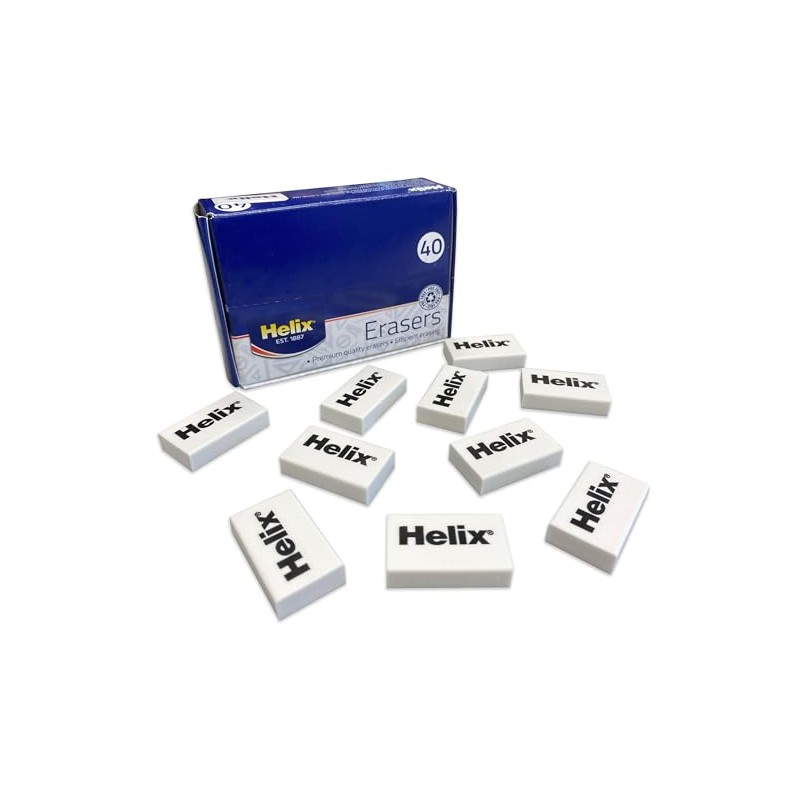 Helix Small White Classic Erasers (Box of 40), 34MM