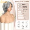 QUEENTAS 12" Gray Wigs for Women Grey Silver Medium Length