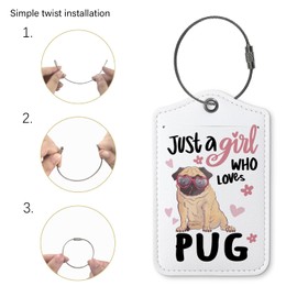 ZFQ Dog Luggage Tags for Suitcases,Pug 2 Pack Baggage Tag Label with Steel Loop,Handbag School Bag Backpack Traveling Accessories,Dog Lover Gifts,Just A Girl Who Loves Pug