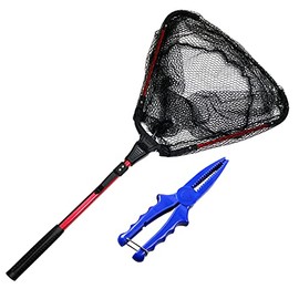 YHC Freshwater Saltwater Fishing Floating Fishing Net Extra Strong Foldable Fishing Net Rubber Coated Fish Landing Net Red