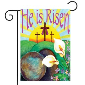 LHSION He is Risen Garden Flag 12.5 x 18 Inch Easter Cross Religious Garden Flag Decorative House Yard Double Sided Flag