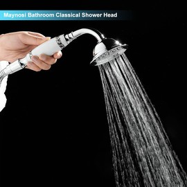 Maynosi Bathroom Classical Shower Head, Traditional Telephone Style Handheld Shower, Retro Ceramic Handle Hand Shower with Cyan Floral Pattern, Victorian Rain Sprayer Showers with 1.5M Hose (Chrome)