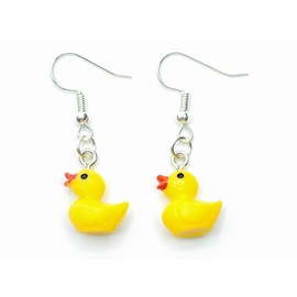 Miniblings Duck Earrings Pendant 22 mm Duckling Bird Squeaky Duck Yellow - Handmade Fashion Jewellery I Earrings Earrings Silver Plated, Plastic