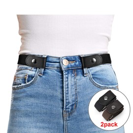 WHIPPY 2 Pack Buckle Free Comfortable Elastic Belt for Women or Men, Buckle-less No Bulge No Hassle Invisible Belts (Black Coffee, Fit Pants Size 22-36 Inches)