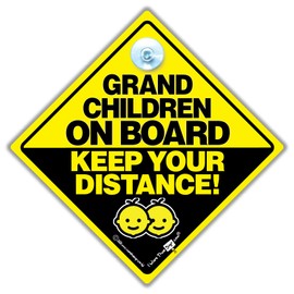 Grandchildren On Board Keep Your Distance Car Sign Suction Cup Car Window Sign, Baby On Board Sign