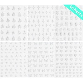 6 Sheets Silver Nail Art Stickers Decals Glitter Nail Supplies 3D Self-Adhesive Nail Decals Glitter Flame Star Butterfly Heart Nail Art Designs Stickers for Women Girls DIY Acrylic Nails Decorations