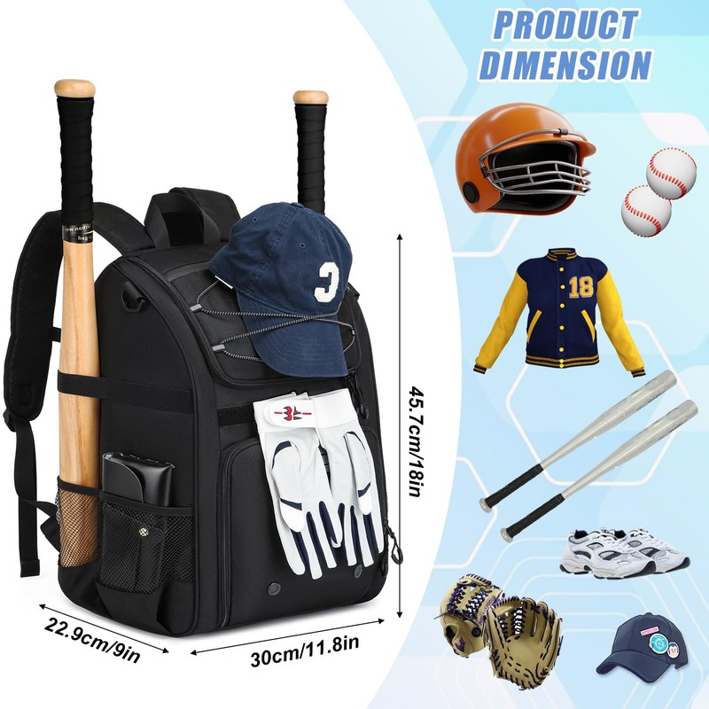 HAMBOLY Youth Baseball Bag, Softball Bag for Girls & Boys,