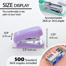 BAZIC Mini Stapler w/ 500 Staples, Standard (26/6) Pastel Color, Built-in Staple Remover, Portable Small Staplers, 24-Pack