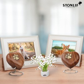 STONLIF Pet Memorial Wood Urns for Dog or Cat Ashes,Small 3 Cubic Inches Wooden Urns Heart Shape Paws Design Urn for Ashes for Dogs, Pet Urns for Cats, Loss Pet Memorial Remembrance Gift - Pattern 1