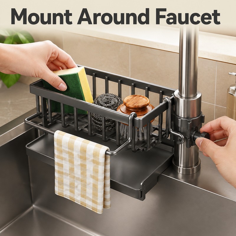 Kitchen Sink Drain Rack for Sponge and Soap - Stainless