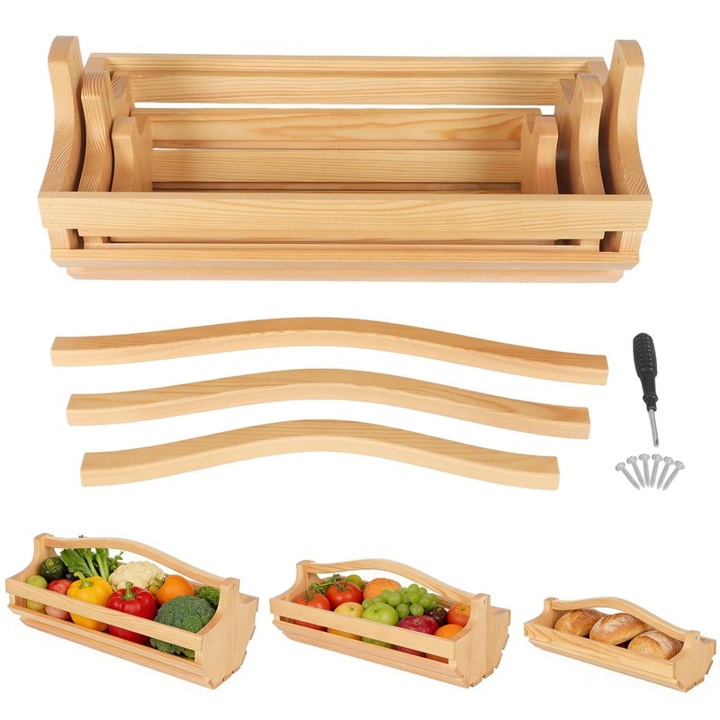 Reaeng 3-Piece Wooden Garden Harvest Basket Set with Handles (S/M/L),