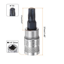sourcing map Torx Bit Socket T30 Solid Star 1/4" Drive 1.46" Length S2 Steel Bit CR-V Socket for Ratchet Wrench, Slide Bar, Extension Rod