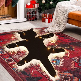 Light Up Fried Cat Rugs, Funny Christmas Area Rug with String Lights, Aunt Bethany’s Fried Pussycat from National Lampoon's Christmas Vacation, Christmas Decorations Carpet (Warm Light)