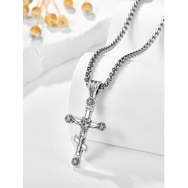 praymos Silver Cross Necklace 925 Sterling Silver Crucifix Faith Pendant Necklace for Women Girls Christian Religious Jewellery Necklace Birthday (Orthodox Crucifix)