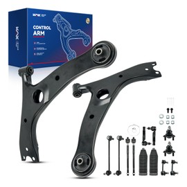 KAX Front Lower Control Arm w/Ball Joint + Tie Rod End Links + Sway Bar End Link Fit for 2001-2005 Toy-ota Rav4 2002 2003 2004 Suspension Kit K640212 K640213 14pc