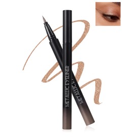 Metallic Glitter Liquid Eyeliner, Brown Diamond Glitter Eyeliner Colourful, Waterproof, Long-Lasting 24H Eyeliner Pen, Ultra Fine Nib for Even Flow, Highly Pigmented Smudge-proof Eye Make-Up 05#
