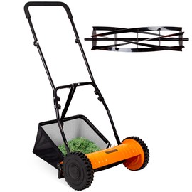 Walensee 16-Inch 5-Blade Push Reel Lawn Mower, Cordless Manual Reel Lawn Mower Walk-Behind Steel Lawn Mowers with Removable 7.9-Gallon Grass Catcher, Sponge Grip, 4-Position Cutting Height Adjustment