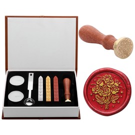 Yoption Wax Seal Stamp Kit, Retro Rose Bouquet Sealing Wax Stamp Sealing Wax Sticks Gift Box Set for Wedding, Party Invitations, Christmas, Valentine's Day, Mother's Day, Graduation
