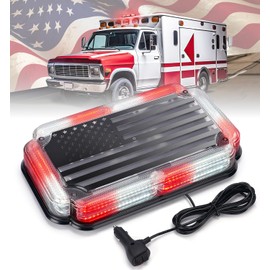 Xprite 108 LED Roof Top Strobe Light, US Flag Pattern Firefighter Flashing Light, Emergency Safety Warning LED Mini Strobe Lightbar w/Magnetic for Fire Truck EMS Ambulances Police Vehicle, Red White
