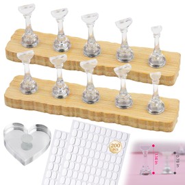ESUOHYM Nail Stand For Press Ons Nail Holder For Painting Art Supplies Magnetic Wood Display With 1 Heart Fake Nail Stand, 200Pcs Double Sided Tape, Decorating Art Accessories Kit In Home Salon