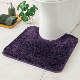 MIULEE Toilet Rug U Shaped for Bathroom - Soft and Absorbent Microfiber Contour Bath Rugs for Toilet, Non Slip Rubber Backside for Extra Safety, Machine Washable - Dark Purple, 20''x20''