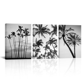 LyerArtork 3 Pieces Tropical Palm Tree Wall Art Black and White photo of palm trees Pictures Framed for Home Bathroom Bedroom Living Room Wall Decor Framed 12"x16"x3pcs