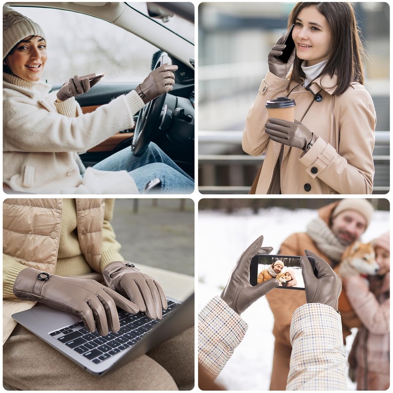 Womens Winter Leather Gloves Touchscreen Texting Warm Driving Lambskin Gloves