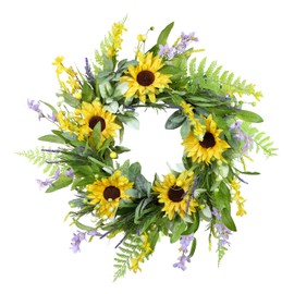 Puleo International 26" Artificial Sunflower Lavender Winter Jasmine Floral Spring Wreath