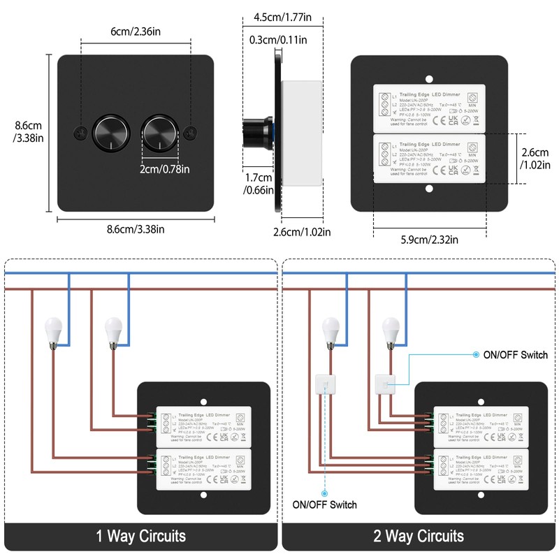Aroidful LED Dimmer Switch, Trailing Edge Double Dimmer Light Switch