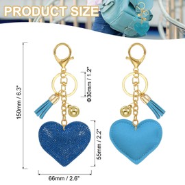 PATIKIL Rhinestone Keychain, Heart Shape Keychain Bling Keychain Accessories for Women, Cute Crystal Tassel Key Chain Purse Charm for Keys Handbags, Light Blue