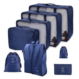 8 Set Packing Cube for Suitcase, Lightweight Luggage Storage Bags Travel Cubes Set Foldable Suitcase Organizer Including Laundry Bag & Shoes Bag (Navy Blue Style1)