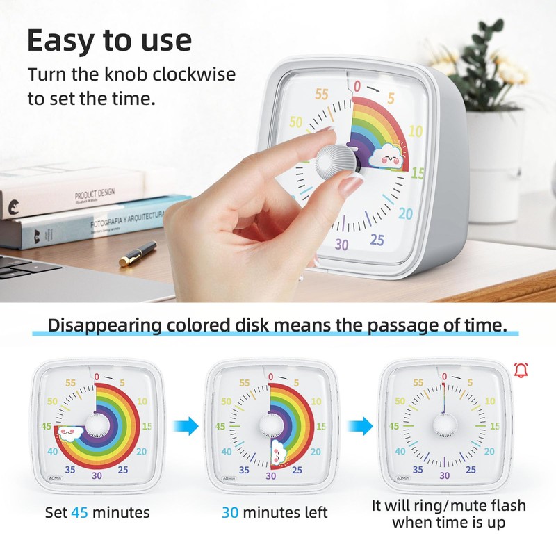 Yunbaoit Visueller Timer mit Nachtlicht, 60 Minuten Countdown Timer, Kinder