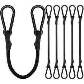 Rugtol Tensioning Elastic Strap with Carabiner, Expander with Carabiner Hook, 20 cm, Luggage Tensioner, Black, Set of 6, 100% Latex Rubber Tensioner for Awning, Tarps, Garden, Bike