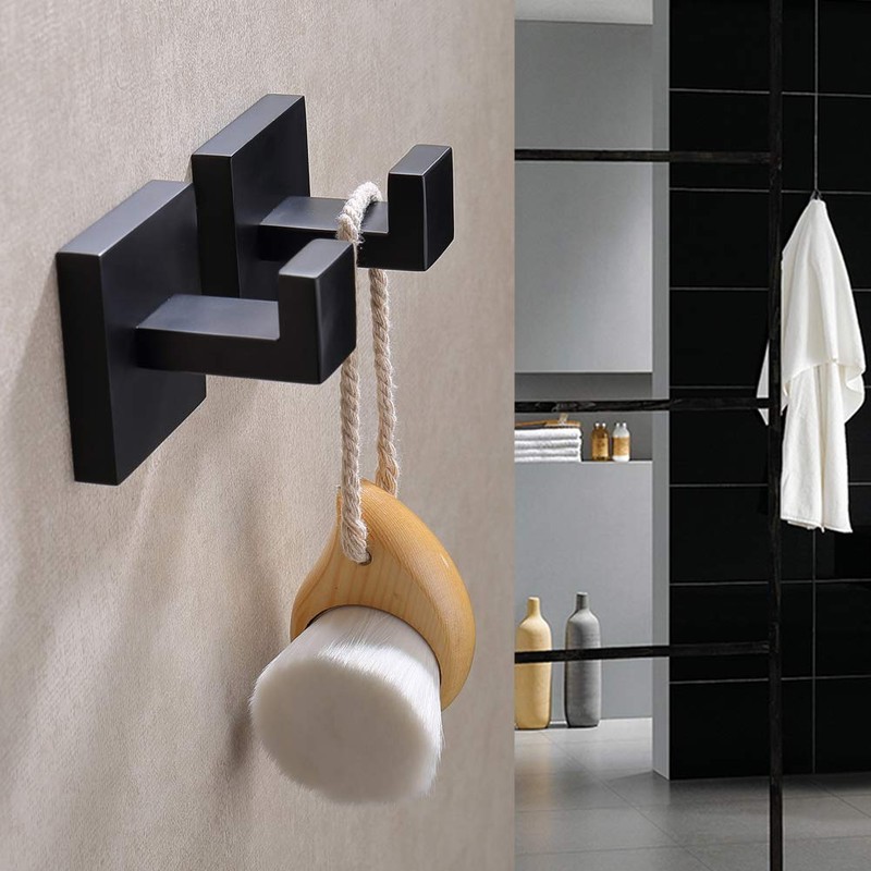 TASTOS Bath Towel Hooks Matte Black, 2 Pack Stainless Steel