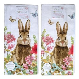 Kay Dee Designs Set of 2 GARDEN BUNNY Floral Terry Kitchen Towels by Kay Dee Designs