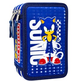 Clondo Astuccio 3 Scomparti Scuola Bambini Per Sonic Fan Completo 44 Pezzi – Effetto 3D con Personaggi – 20x12x7 cm – Kit Cancelleria Triplo Corredo Elementare e Primaria 6+ Anni