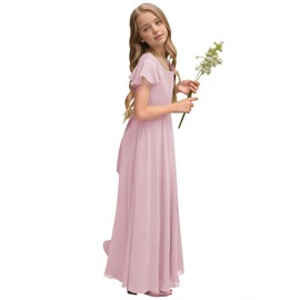 Galawaqe Fancy Girl Junior Bridesmaid Dresses Kids Sleeveless Cute Maxi Dress Teen Long Wedding Party Prom Gowns Pink
