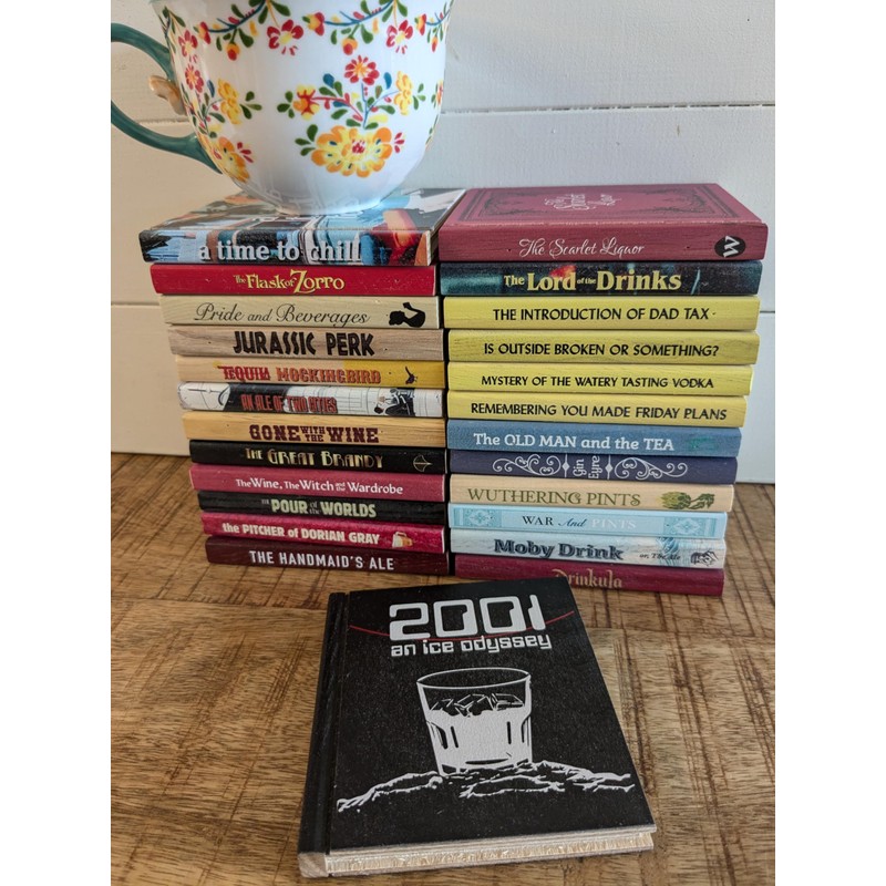 Solid Wood Book Shaped Coasters w/drinking puns