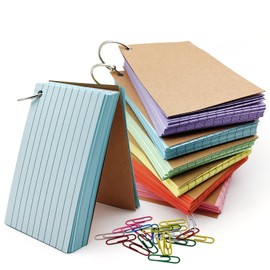 Flash Cards 600PCS Revision Cards Coloured, 6 Pack A7 Ruled Index Cards, Cue Cards with 6PCS Binder Ring and 20PCS Paper Clips for Office School Home