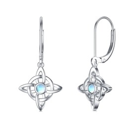 MUUYON Moonstone Celtic Knot Earrings 925 Sterling Silver Huggie Hoop Earrings Celtic Jewellery for Women Girls, Sterling Silver