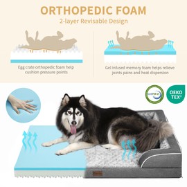 Casa Paw Memory Foam XL Dog Bed with Bolsters, Cooling Dog Beds for Extra Large Dogs, Waterproof Orthopedic Dog Bed with Removable Washable Cover and Nonskid Bottom(X-Large,Dark Grey)