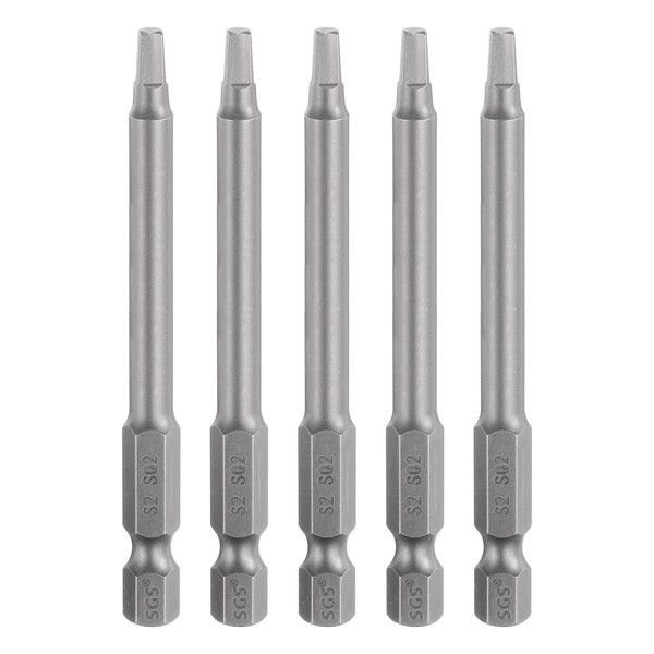 HARFINGTON 5pcs Square Screwdriver Bit SQ2 1/4" Hex Shank 75mm/3"